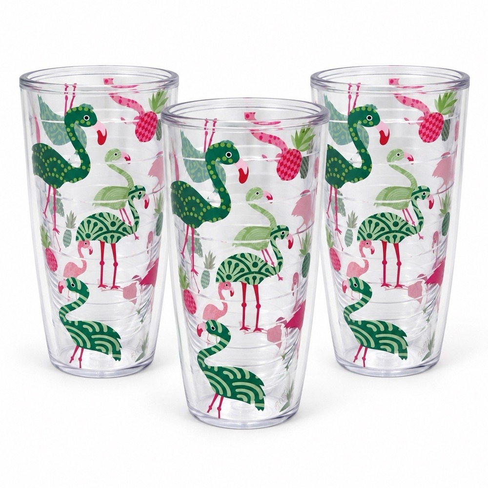 Tervis Flamingo Pineapple Tropical Tumblers 16 oz Set of 3 No Lids USA